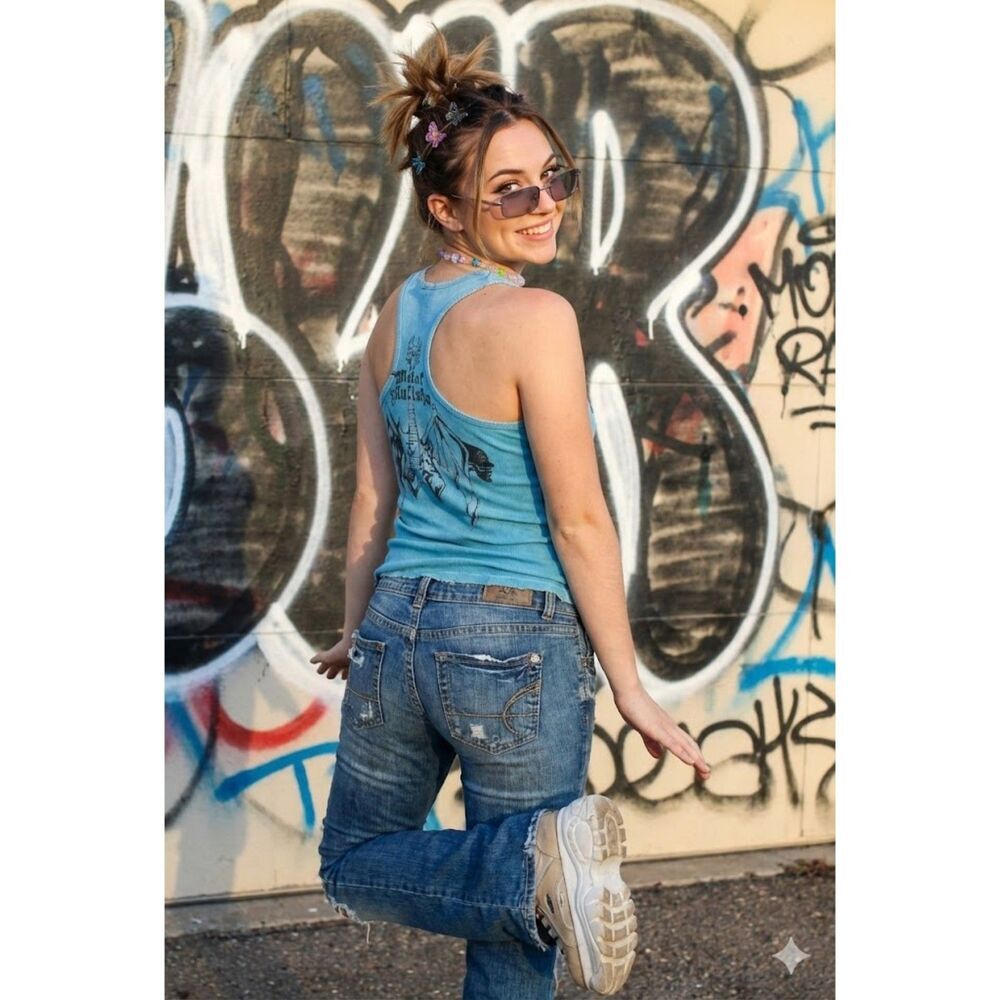 Metal Mulisha blue Y2K 90s inspired grunge tank top fits like medium